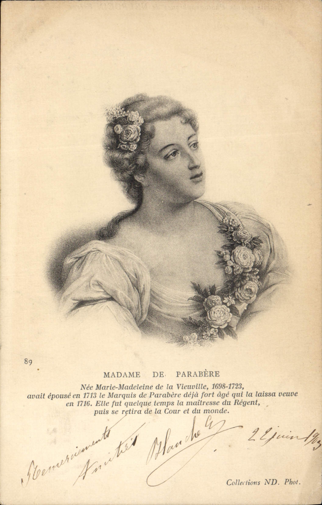 VINTAGE POSTCARD Madam de Parabere