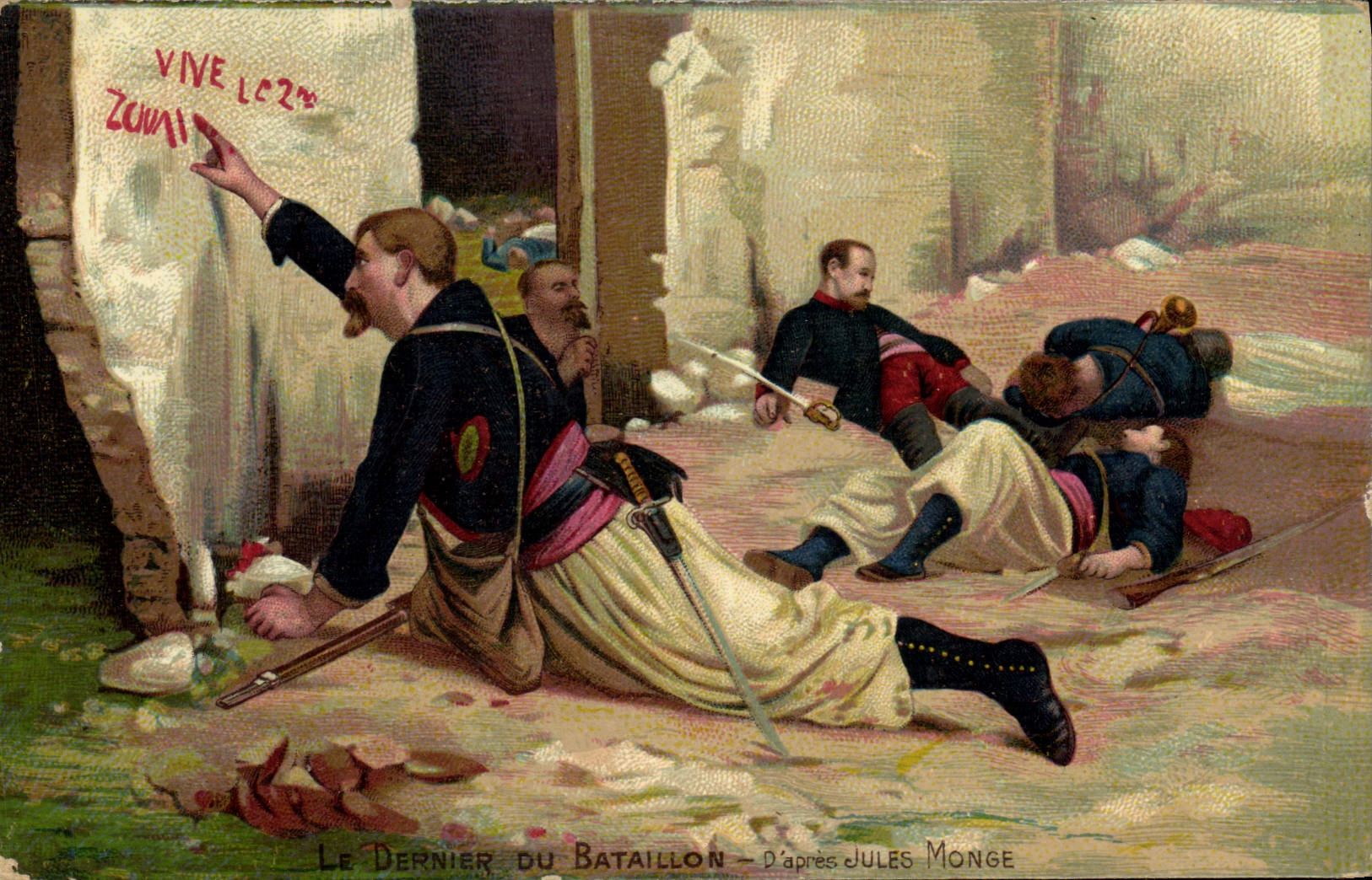 CPA Militaria Zouaves Le dernier du bataillon Jules Monge