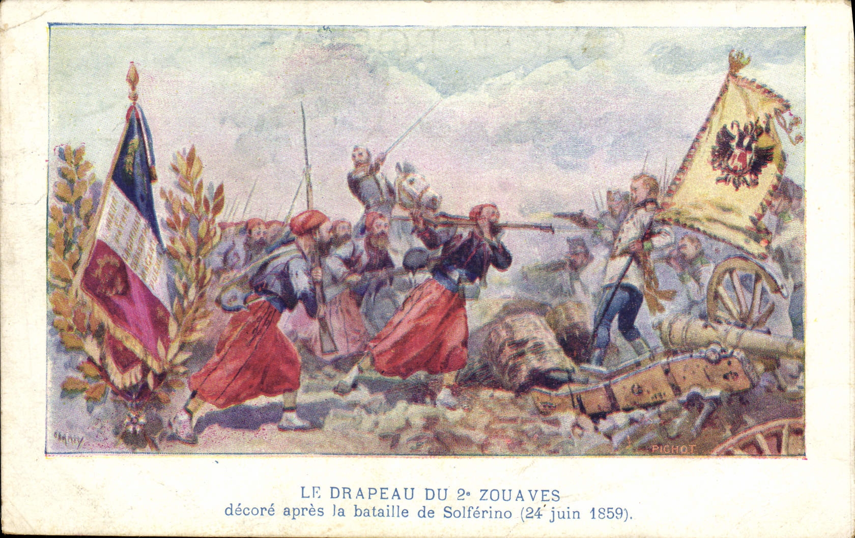 CPA Militaria Le drapeau du 2eme Zouaves Bataille de Solferino 1859