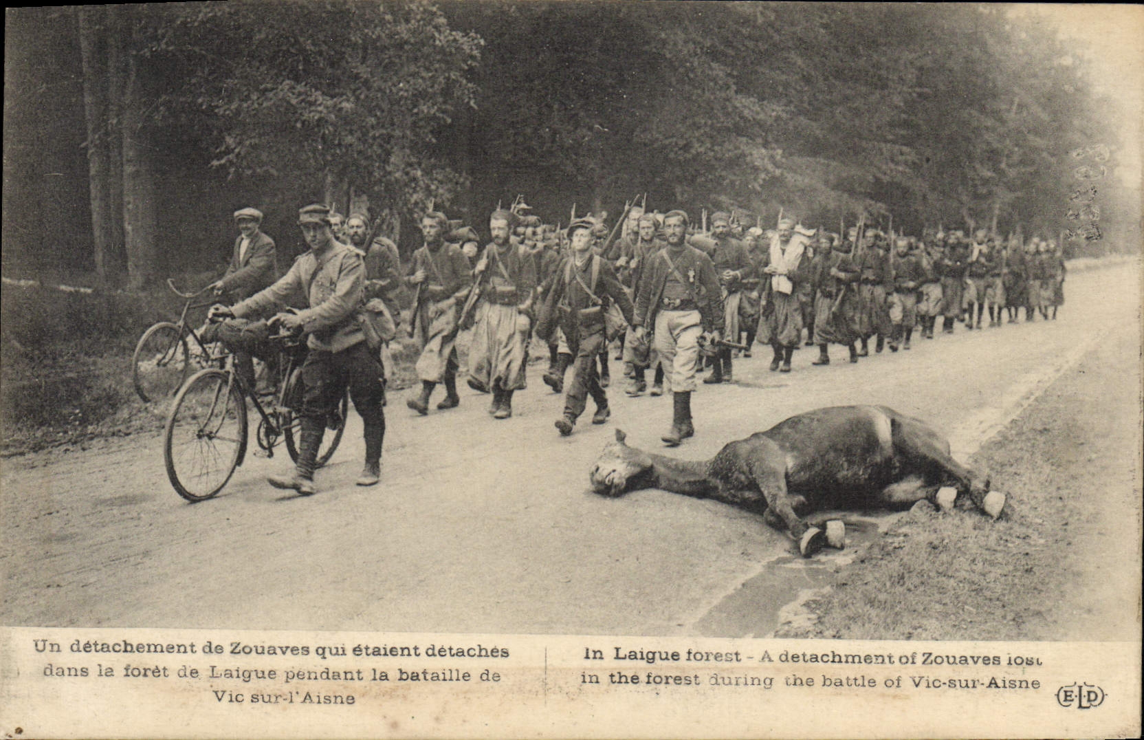 VINTAGE POSTCARD Militaria a detachment of zouaves drill of Laigue during the battle of Vic on Aisne