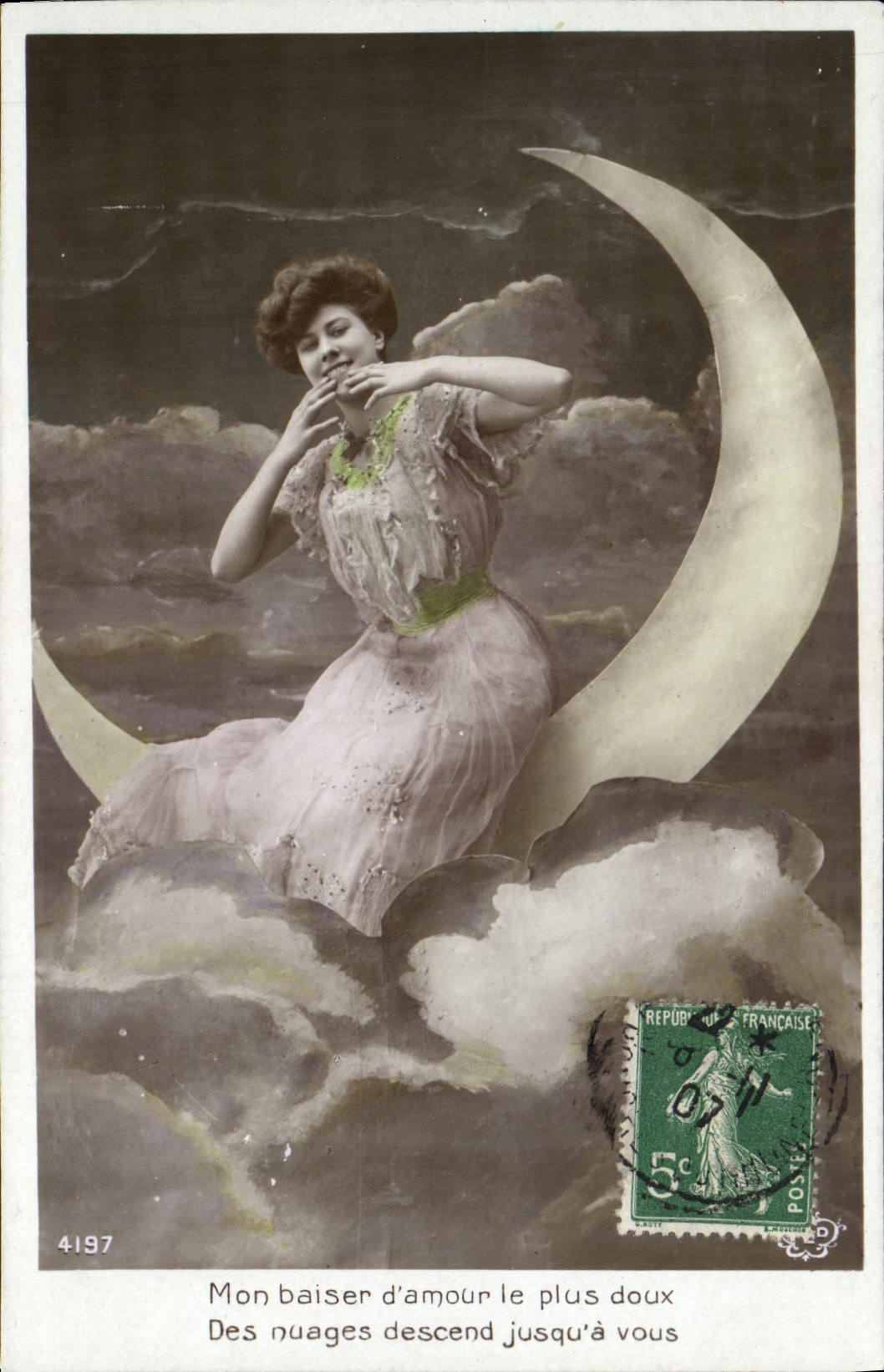 VINTAGE POSTCARD Fantasy Woman the Moon