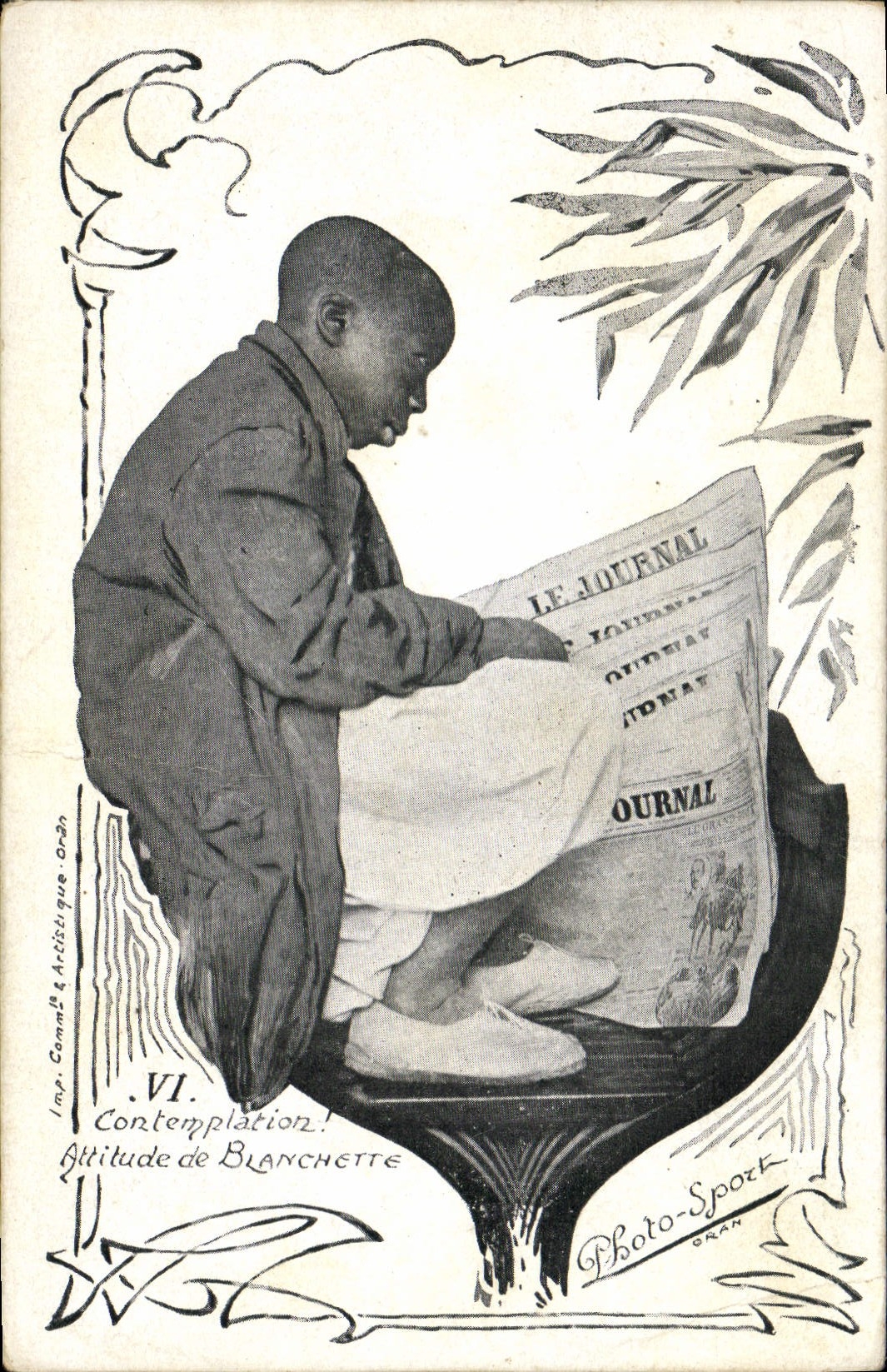 VINTAGE POSTCARD Negro Black Child Newspaper Attitude of Blanchette