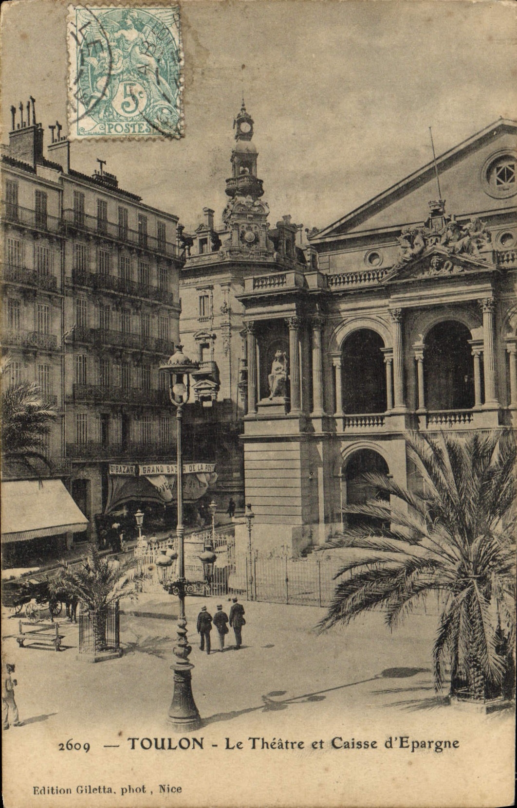VINTAGE POSTCARD Toulon Bank the theater and the Savings bank