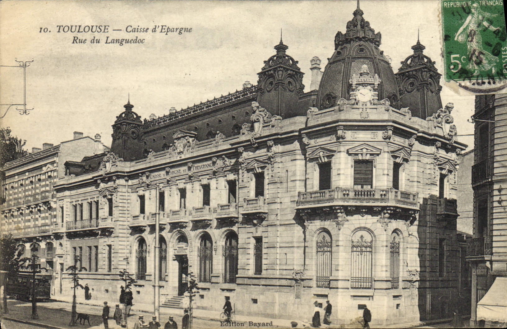 VINTAGE POSTCARD Bank Toulouse Savings bank Street of Languedoc