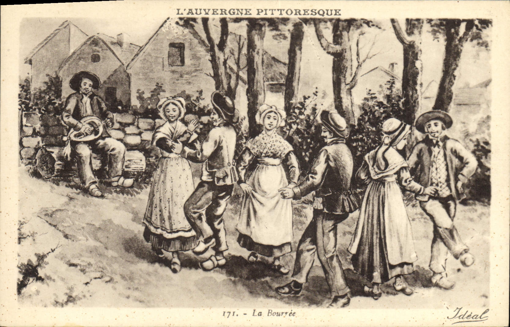 CPA Folklore Auvergne La bourree