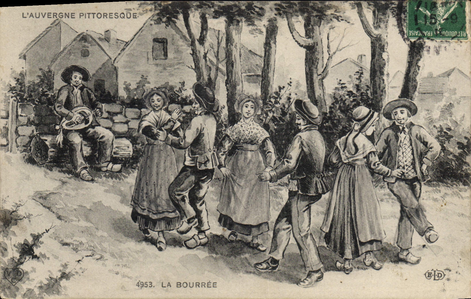 CPA Folklore Auvergne La bourree