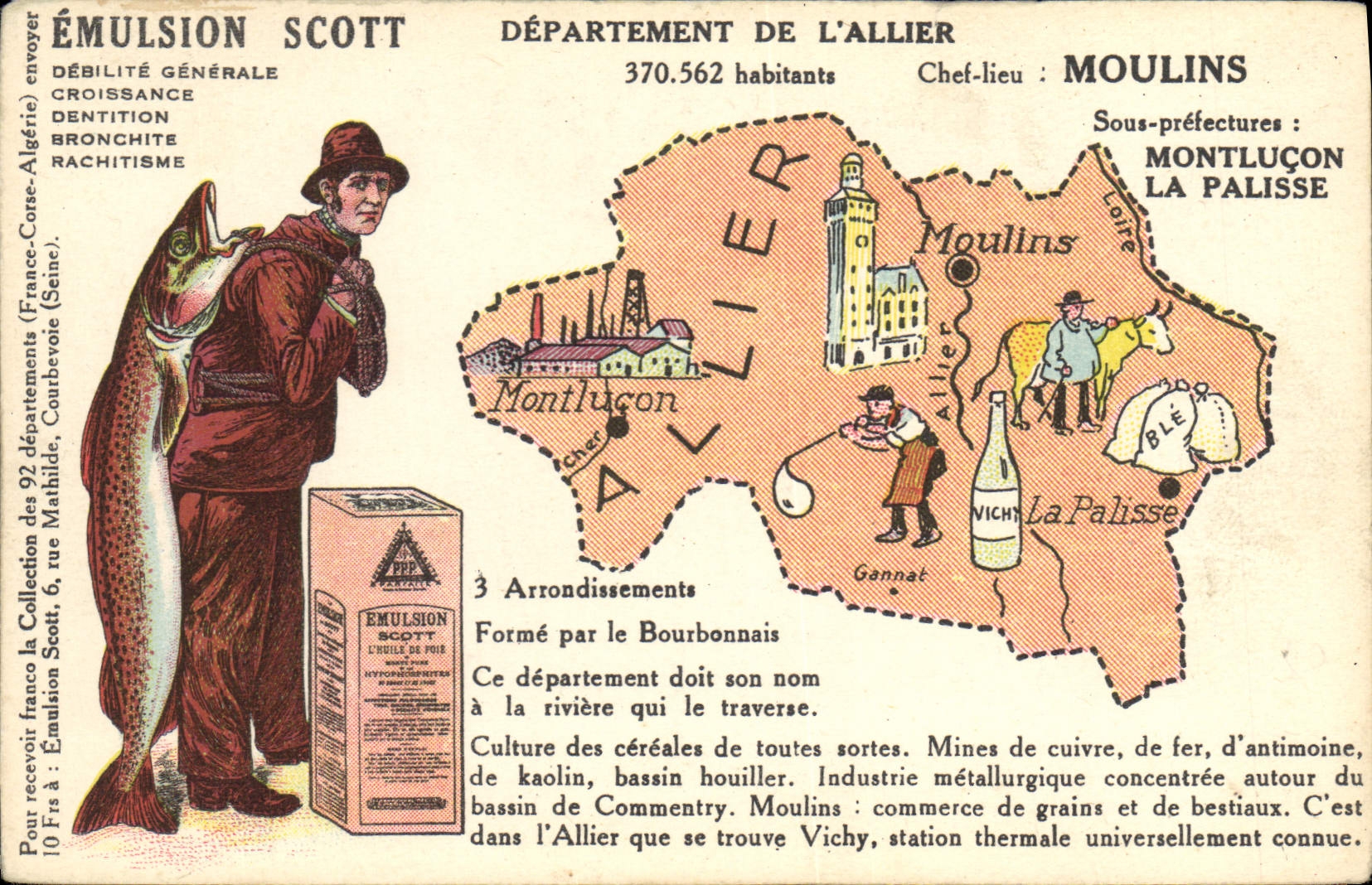 CPA Carte geographique Emulsion Scott Allier Moulins Montlucon La Palisse