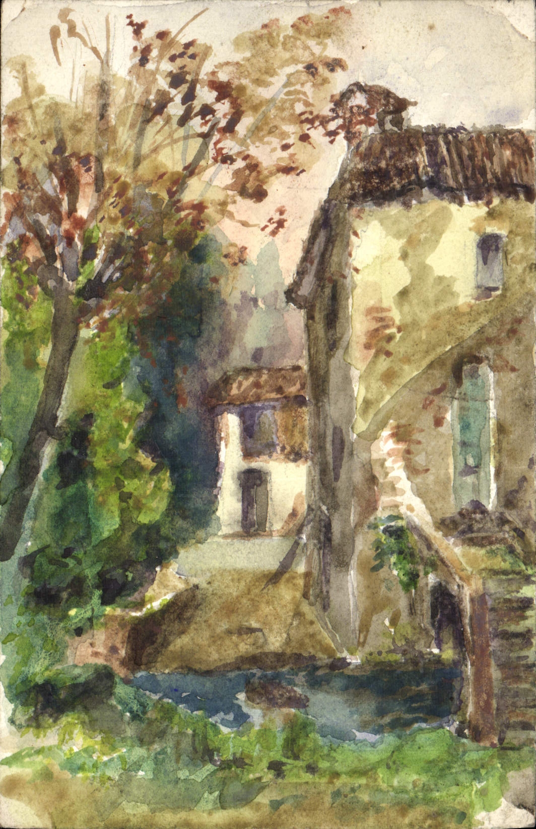 VINTAGE POSTCARD Drawing with the hand Village