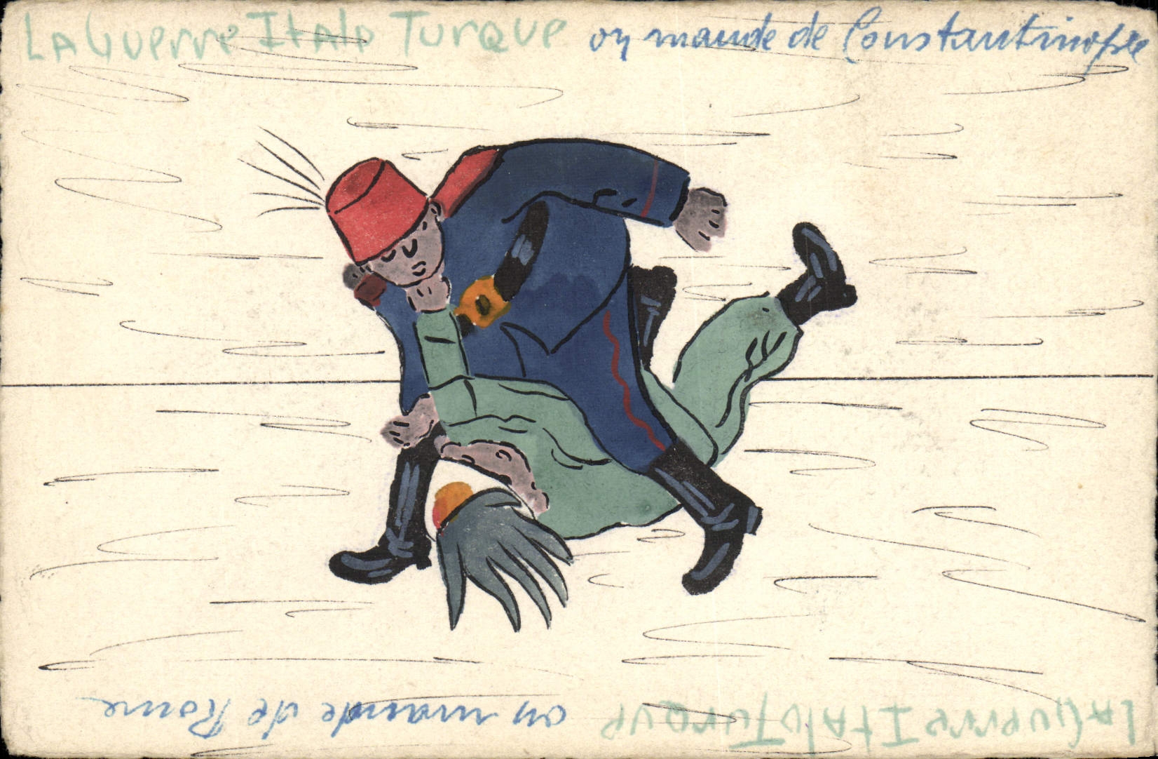 VINTAGE POSTCARD Drawing with the hand the war Italy Turkey Constantinople