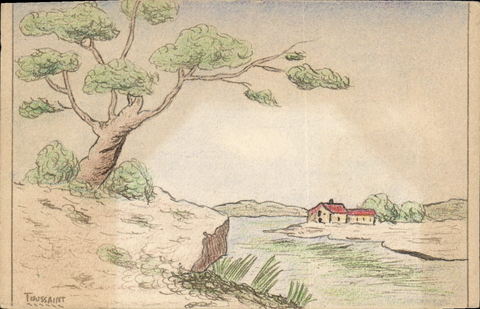 VINTAGE POSTCARD Drawing with the All Saints' day hand