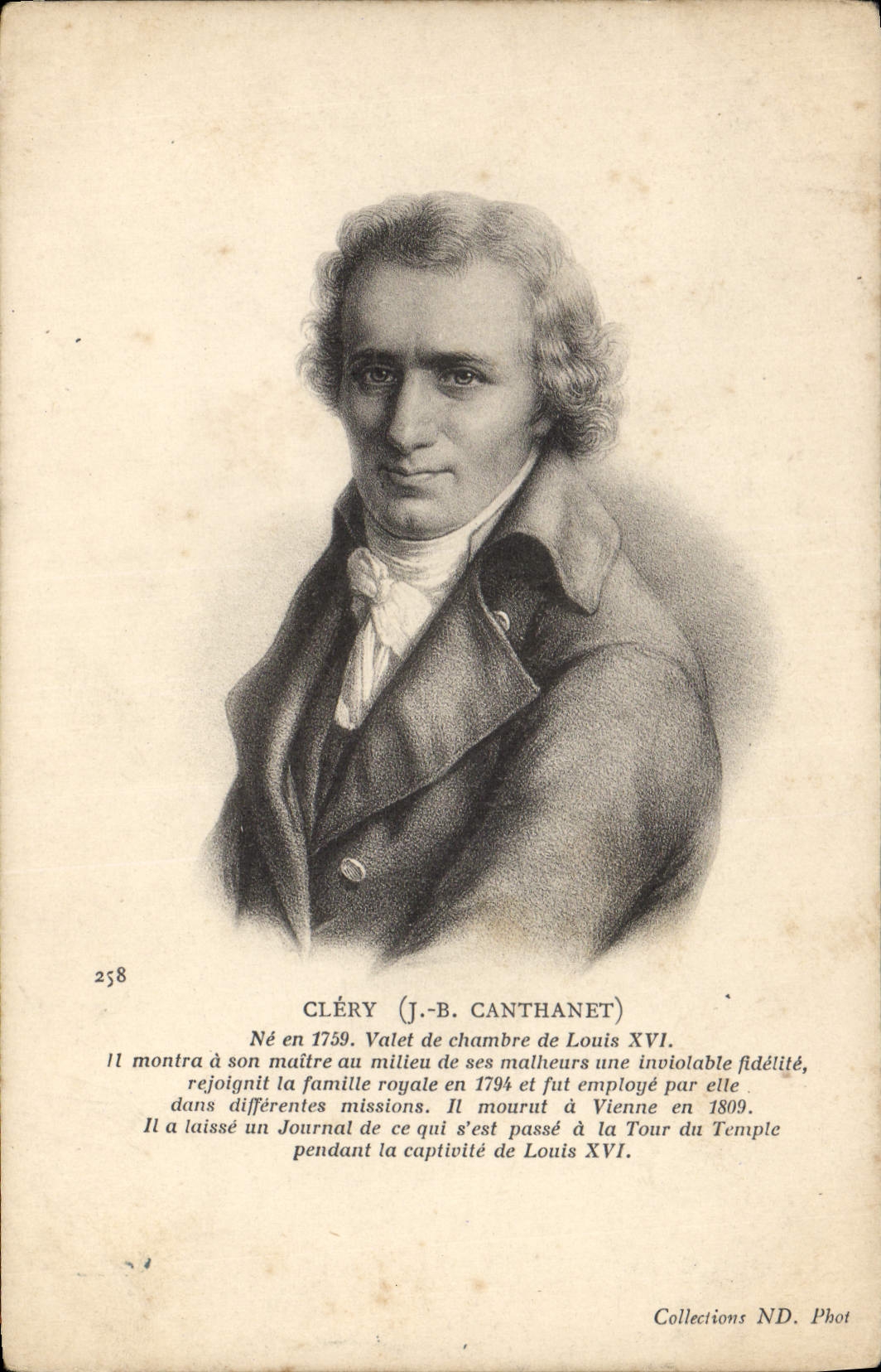 VINTAGE POSTCARD Clery JB Canthanet Manservant of Louis XVI