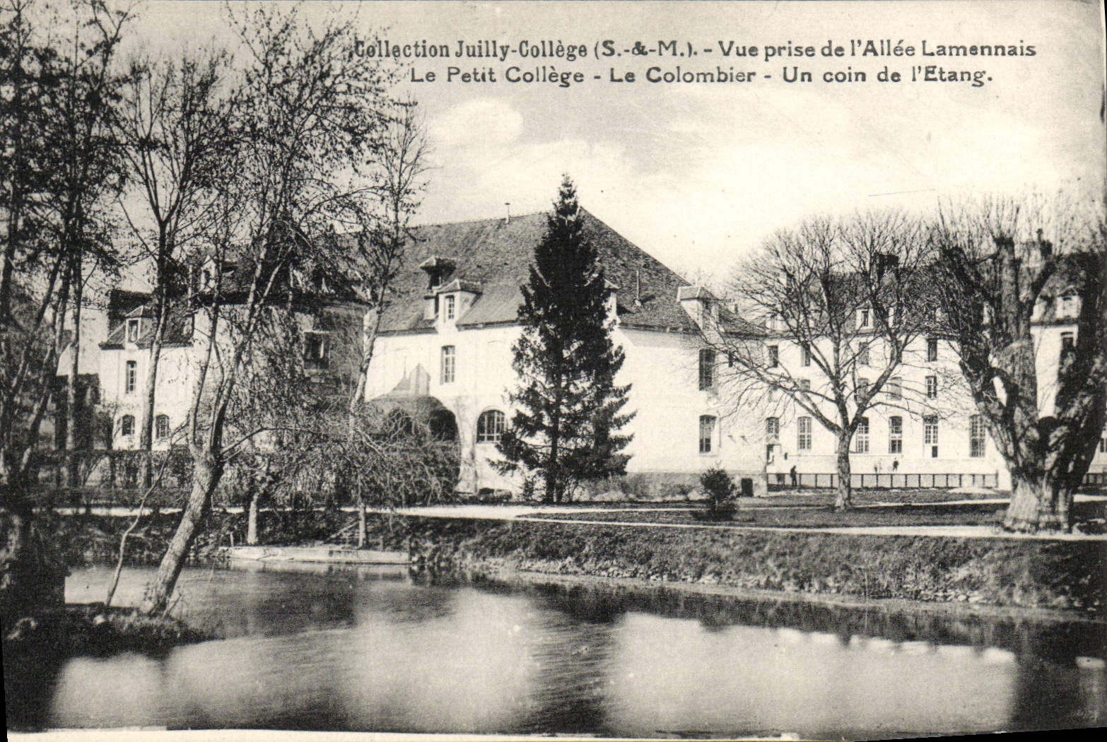 Paloma de la paloma de la POSTAL de la VENDIMIA que desea la universidad de Juilly vista del callejón de Lamennais la pequeña universidad el dovecote una esquina de la charca