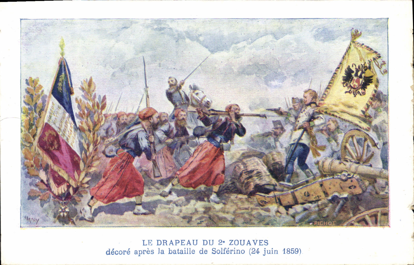 CPA Militaria Le drapeau du 2eme Zouaves Bataille de Solferino 1859 