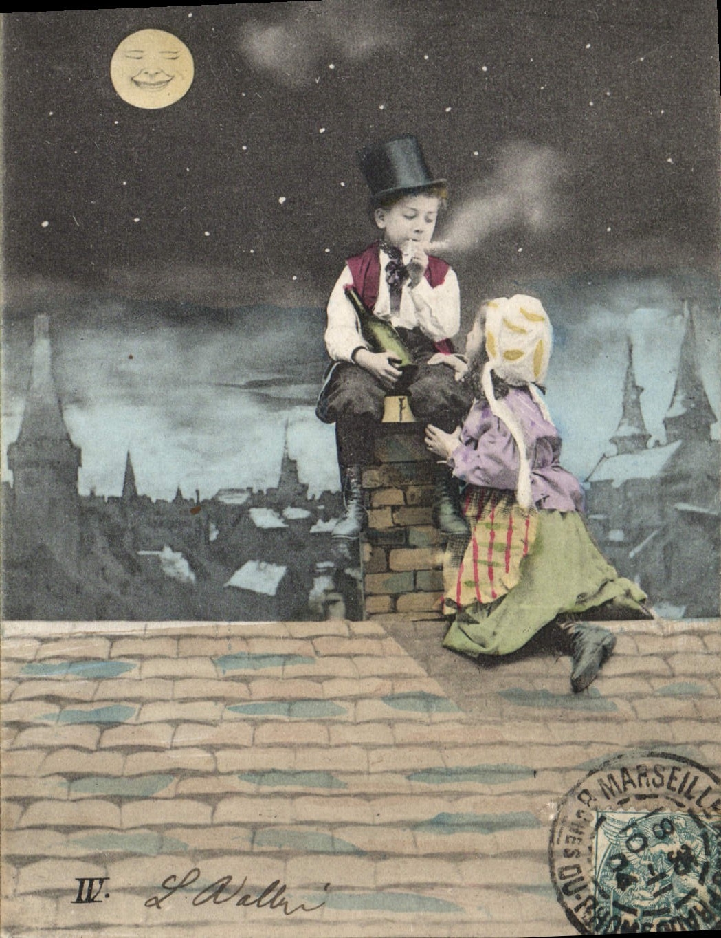 CPA Fantaisie Lune Enfants