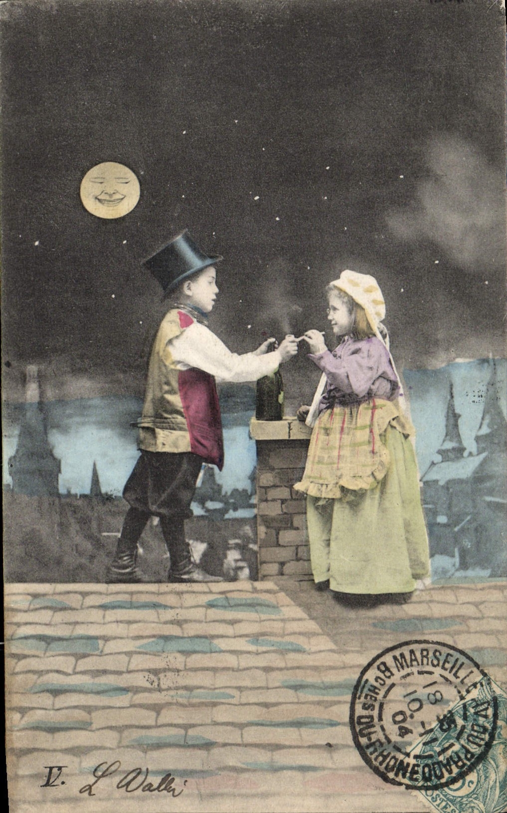 CPA Fantaisie Lune Enfants