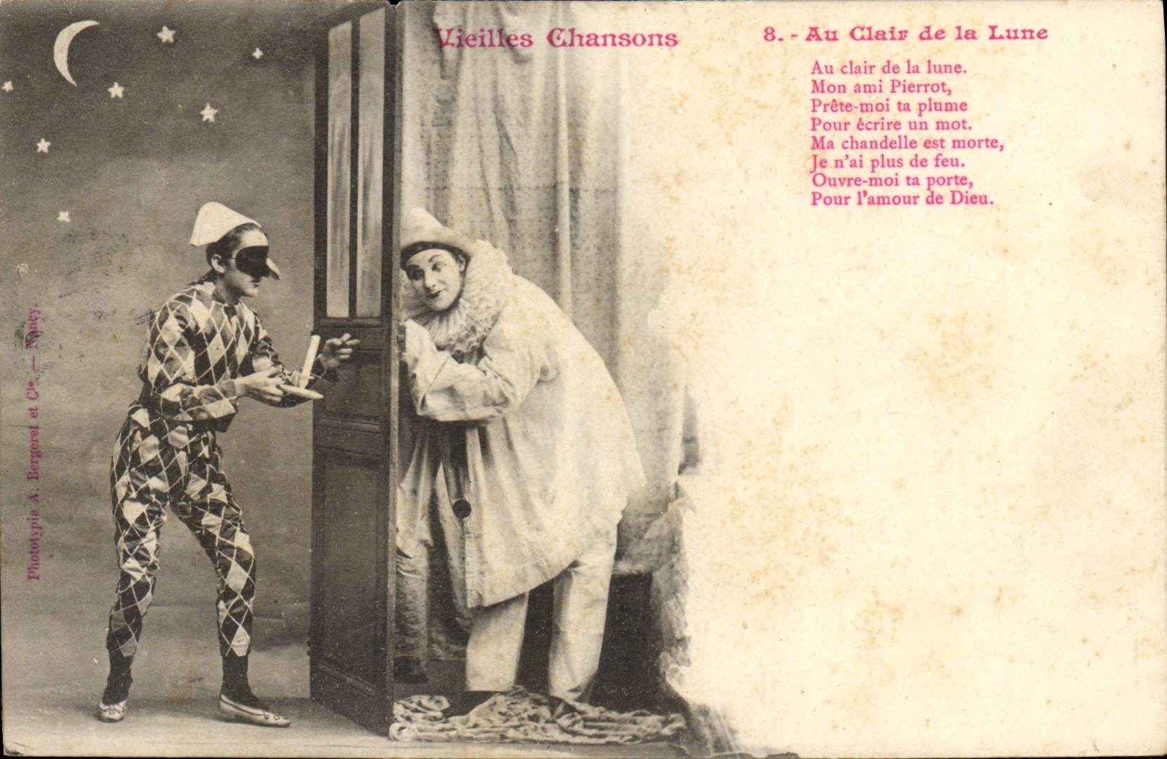 VINTAGE POSTCARD Fantasy the Moon With the moonlight Pierrot