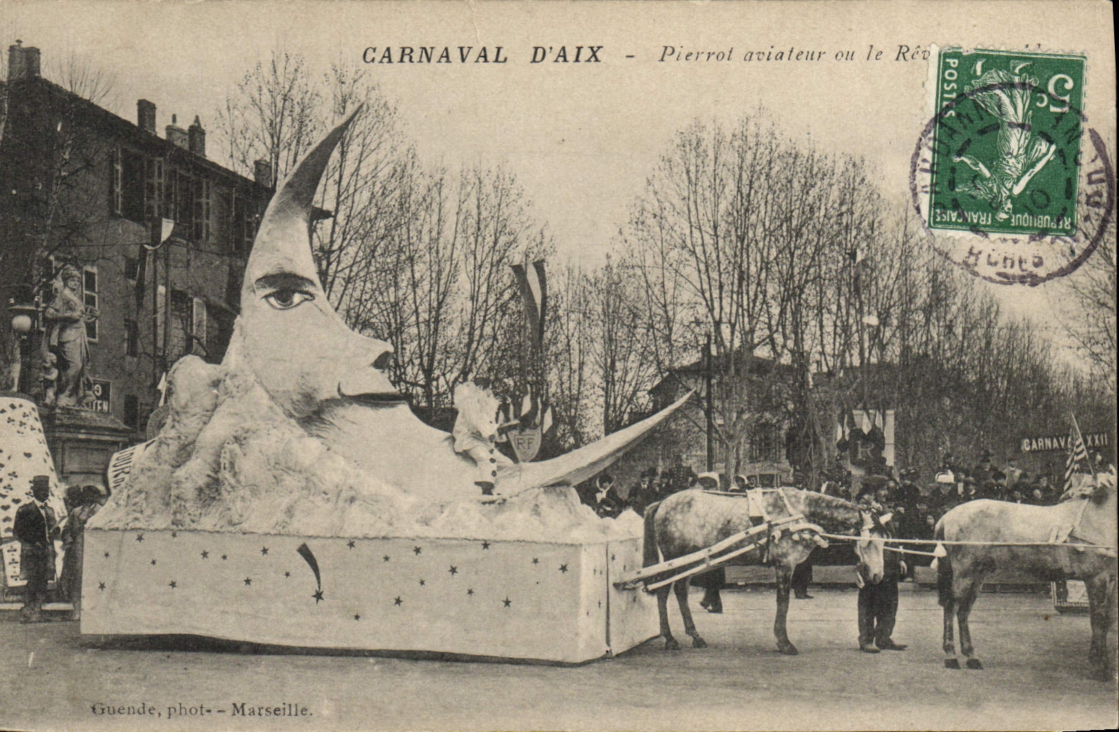 CPA Fantaisie Lune Carnaval d'Aix Pierrot Aviateur Aviation