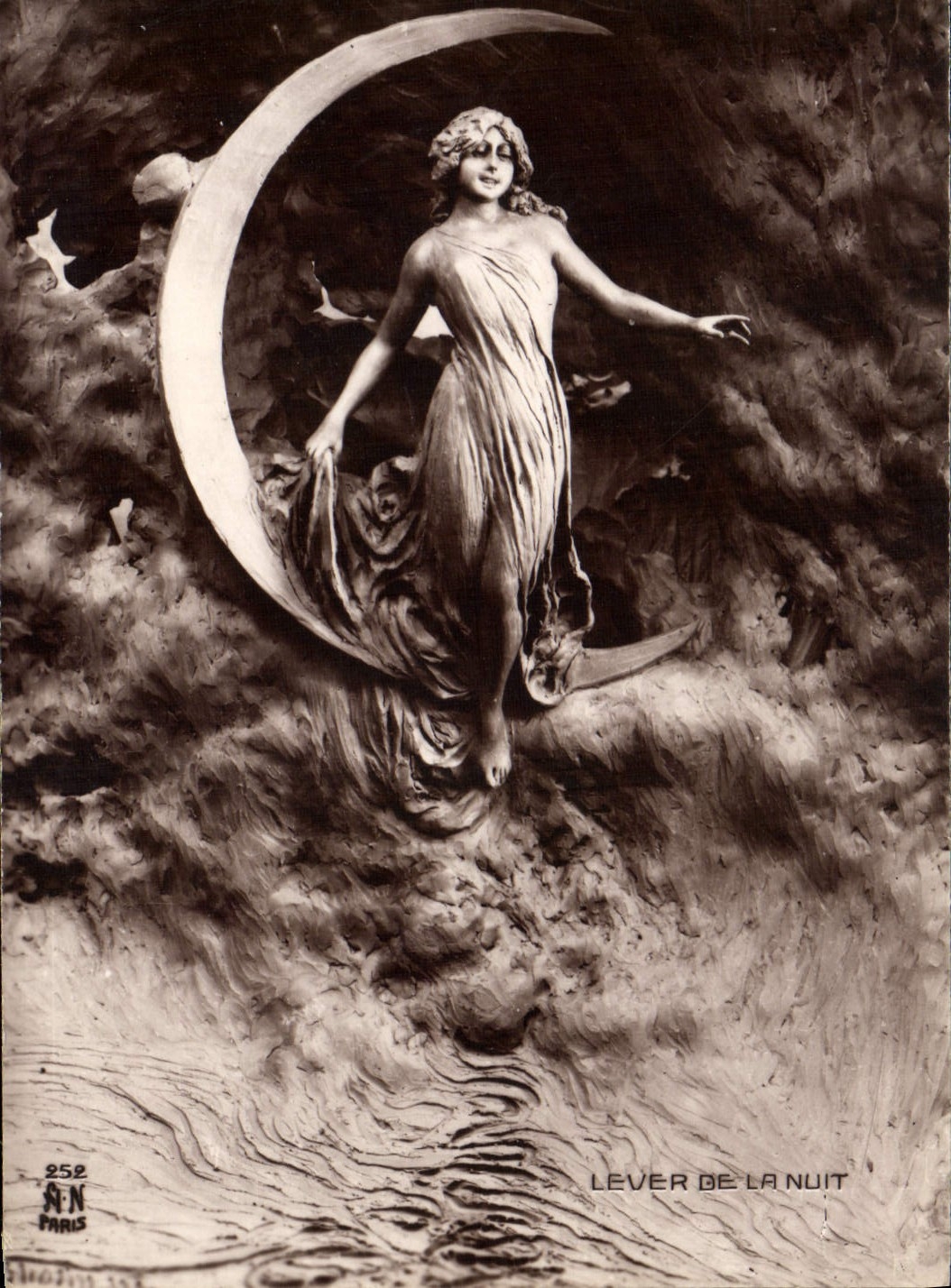 VINTAGE POSTCARD Fantasy the Moon Woman Rising of the night
