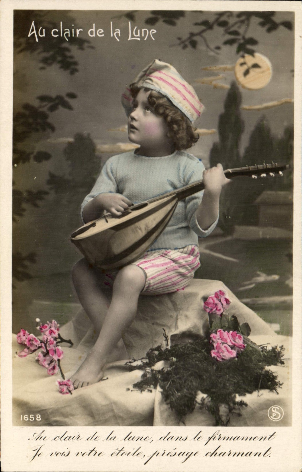 CPA Fantaisie Lune Enfant Au clair de la lune