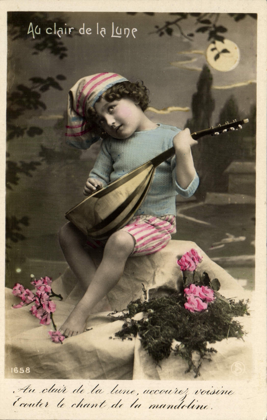 CPA Fantaisie Lune Enfant Au clair de la lune