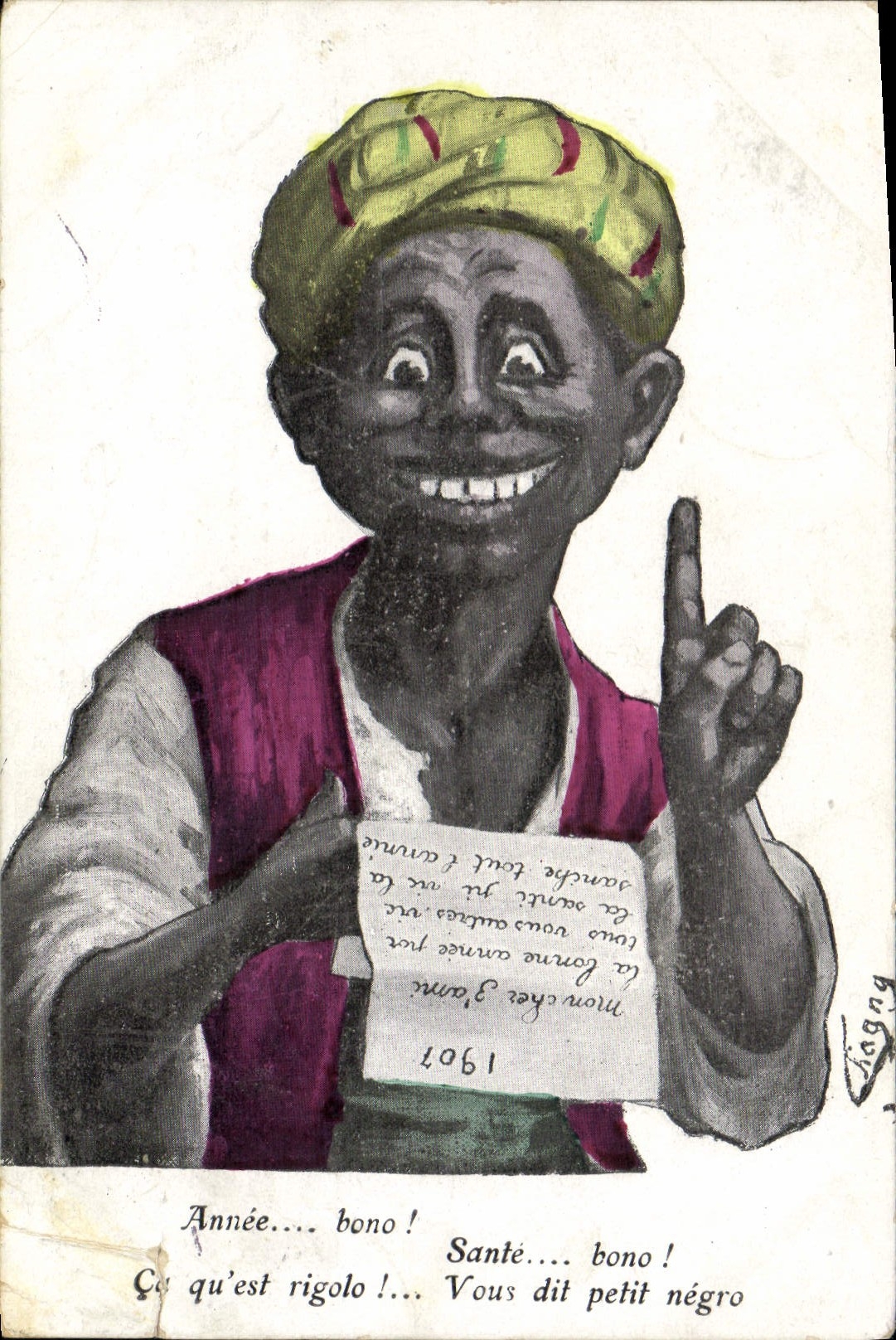 Año de Bono del hombre negro del negro de la POSTAL de la VENDIMIA