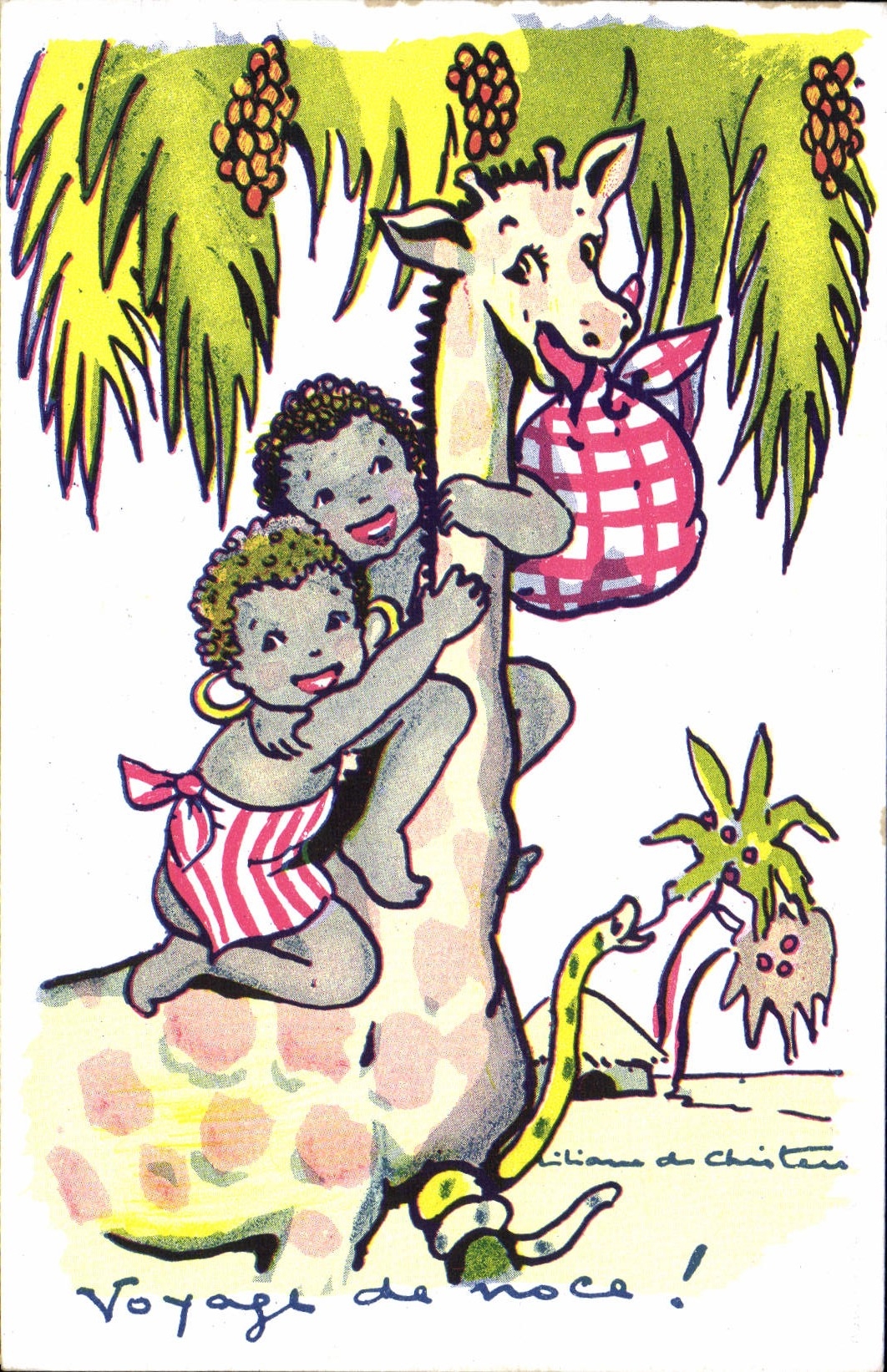 CPA Negre Enfant Noir Girafe Voyage de noce Serpent