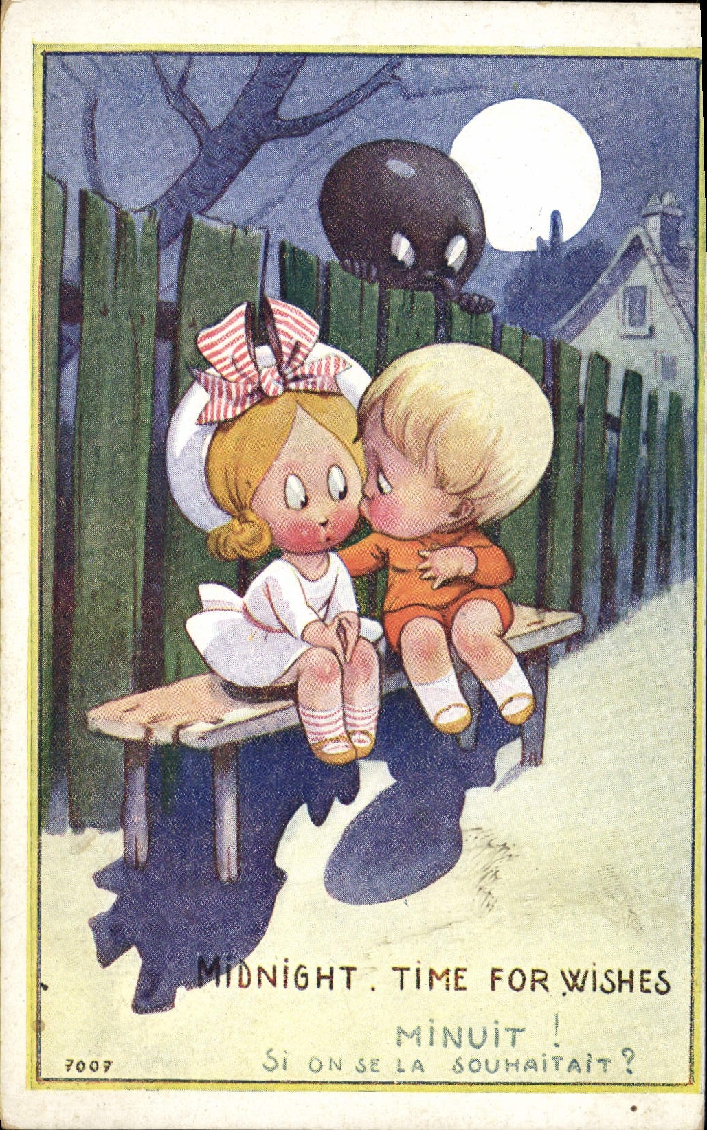 Medianoche del niño del negro del negro de la POSTAL de la VENDIMIA