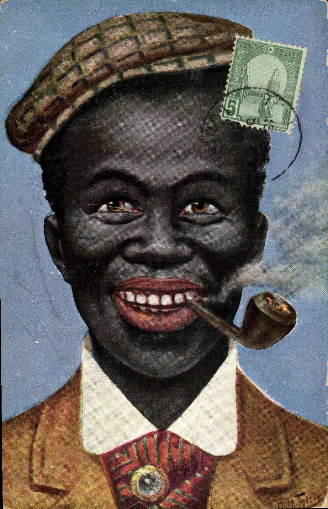 Tabaco de Túnez de la pipa del hombre negro del negro de la POSTAL de la VENDIMIA