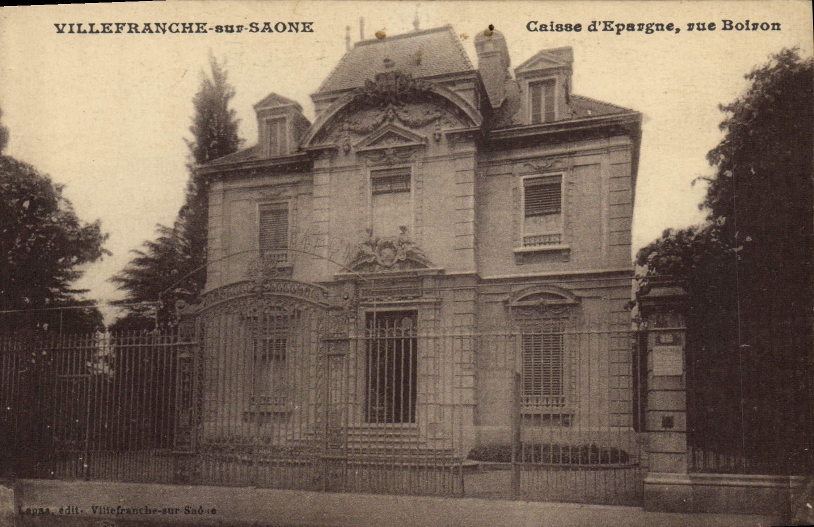 VINTAGE POSTCARD Bank Savings bank street Boiron Villefranche on the Saone
