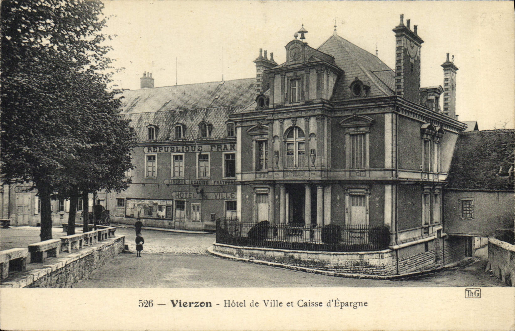 VINTAGE POSTCARD Bank Vierzon Town hall and Savings bank