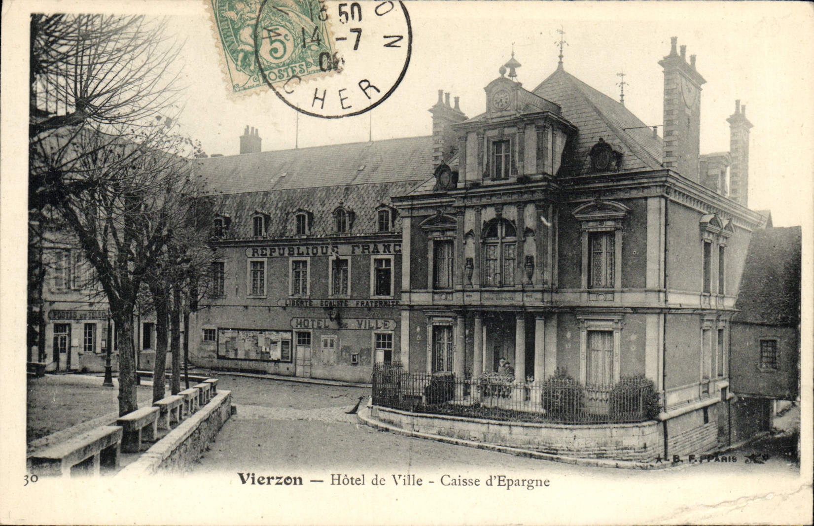 VINTAGE POSTCARD Bank Vierzon Town hall Savings bank