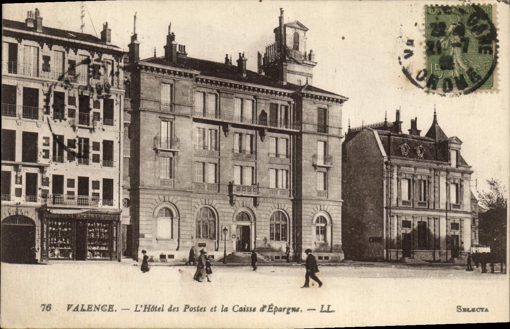VINTAGE POSTCARD Bank Valence the Post office building and the Savings bank