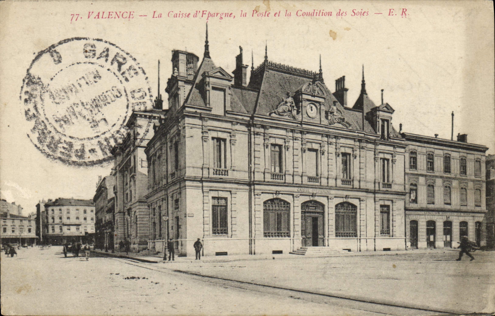 VINTAGE POSTCARD Valenec Bank the Savings bank La Poste and the condition of Silks