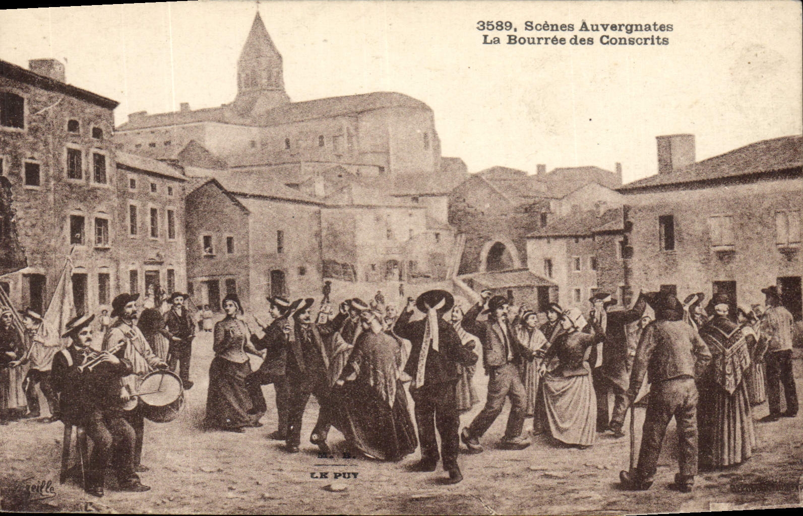 CPA Folklore Auvergne La Bourree des conscrits