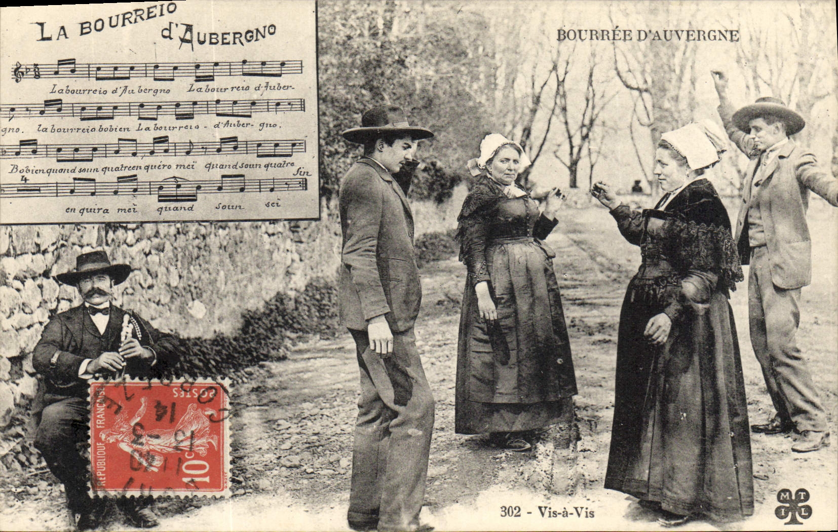 CPA Folklore Auvergne La Bourree Vis a vis