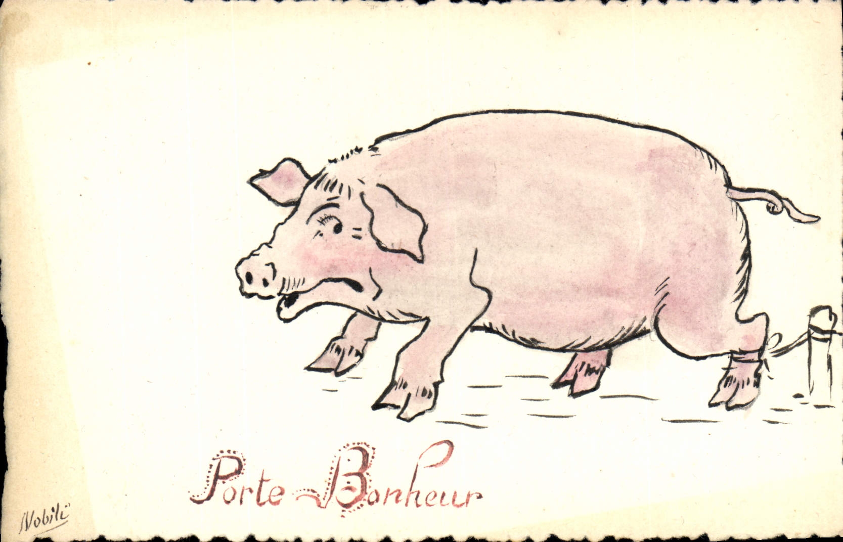 VINTAGE POSTCARD (drawing with the hand) Pig Pig
