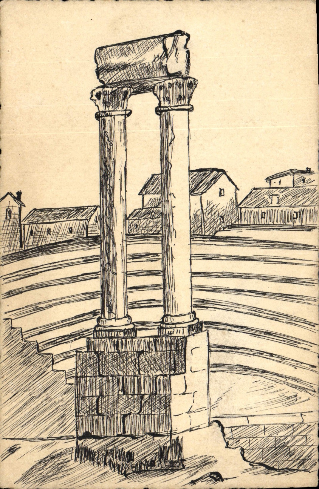 VINTAGE POSTCARD (drawing with the hand)