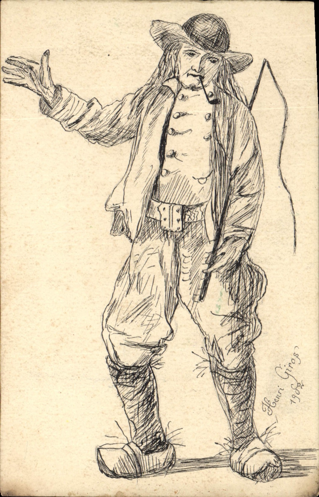 VINTAGE POSTCARD (drawing with the hand) Brittany Peasant
