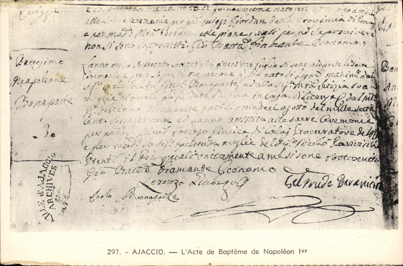 VINTAGE POSTCARD Napoleon the 1st Ajaccio the baptismal certificate of Napoleon 1st