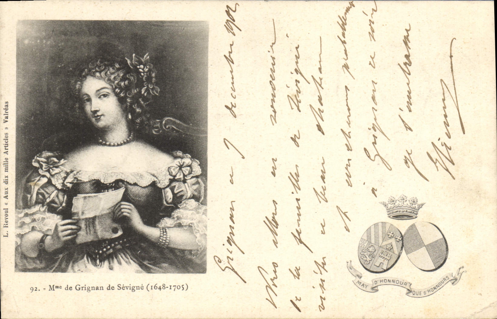 VINTAGE POSTCARD Mrs. de Grigan de Sevigne