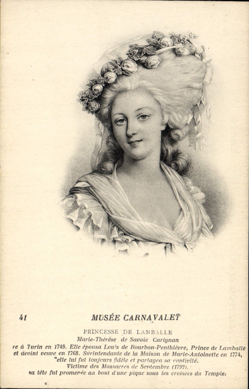 VINTAGE POSTCARD Museum Carnavalet Princess of Lamballe Marie Therese of Savoy Carignan