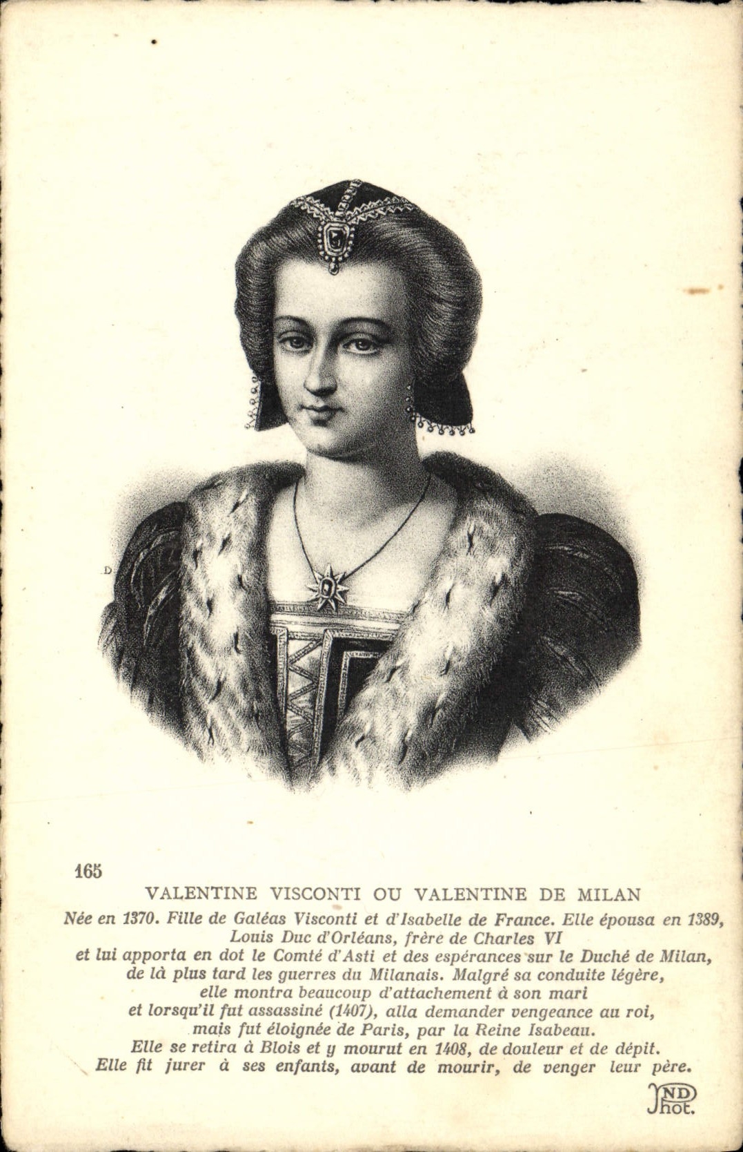 VINTAGE POSTCARD Valentine Visconti or Valentine of Milan