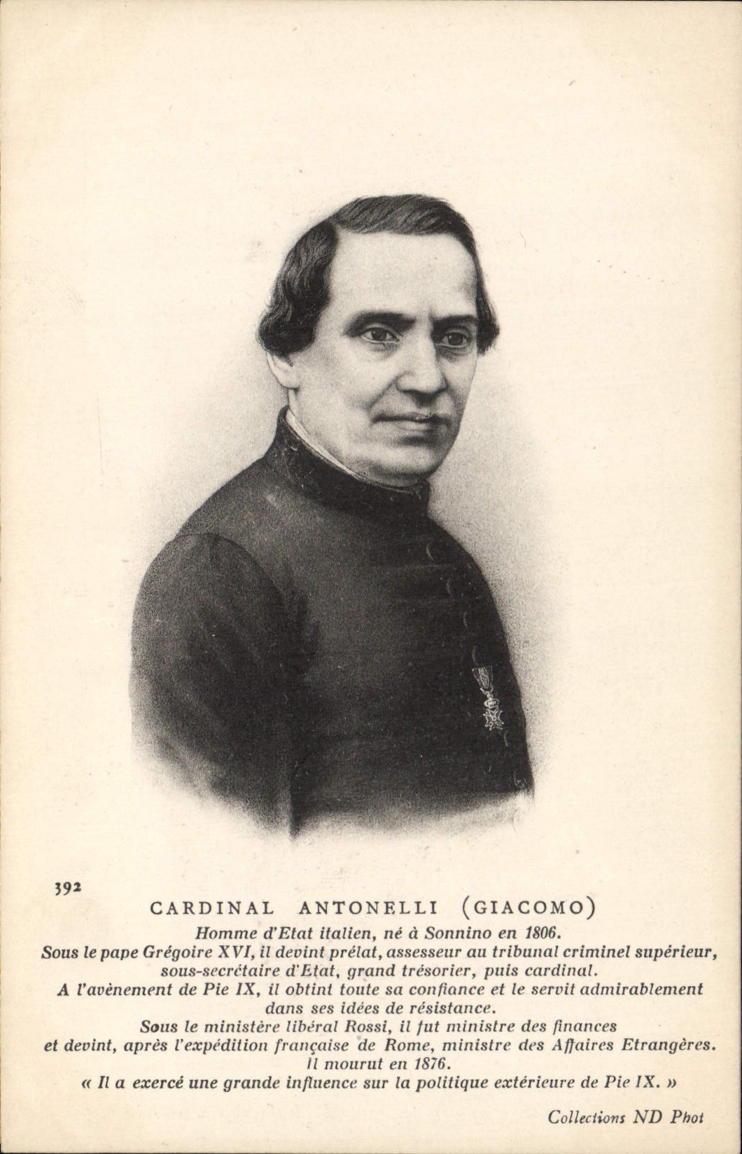 VINTAGE POSTCARD Cardinal Antonelli Giacomo Italian Statesman