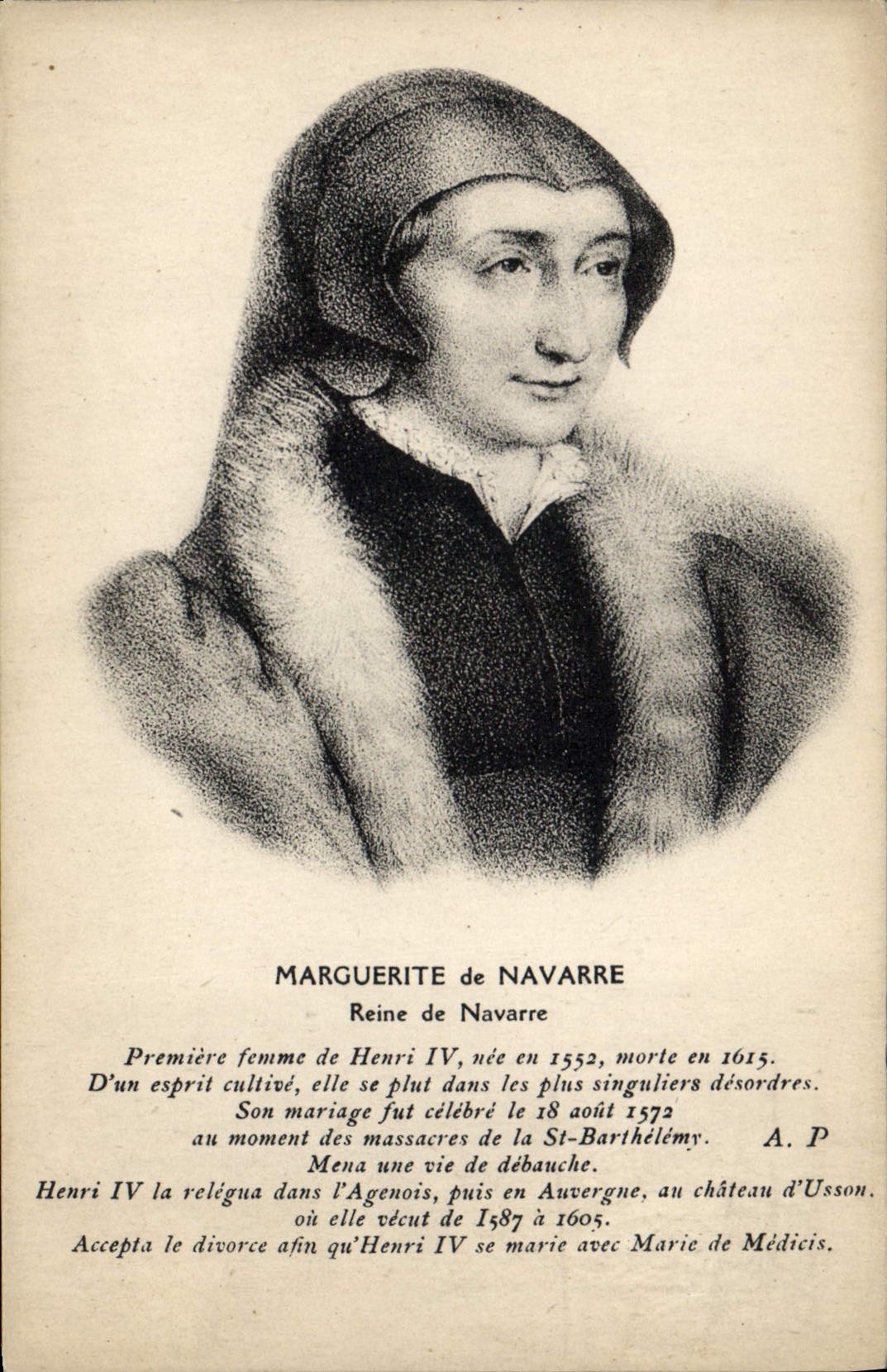 VINTAGE POSTCARD Marguerite de Navarre Queen of Navarre