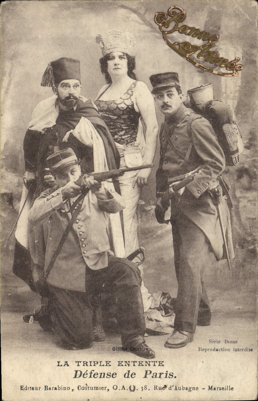CPA Militaria Zouave La triple entente Defense de Paris 