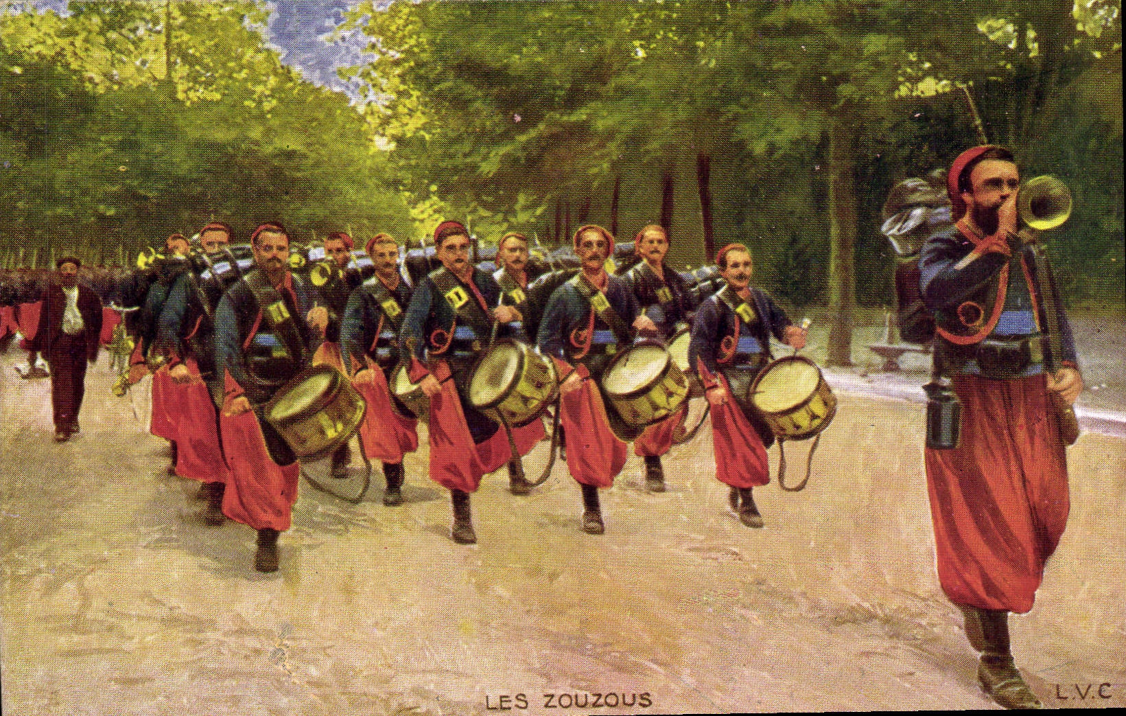 VINTAGE POSTCARD Militaria Zouaves Zouzous Trumpet Drum