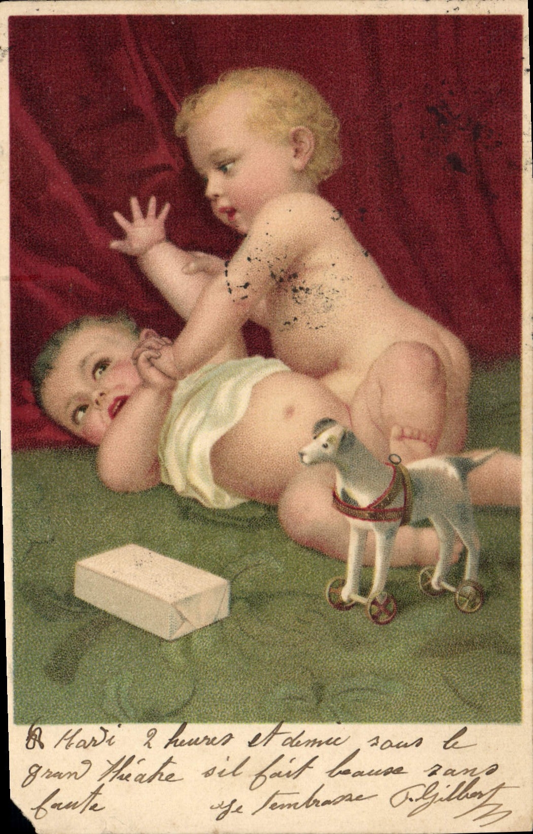 CPA Fantaisie Enfant Bebe Cheval