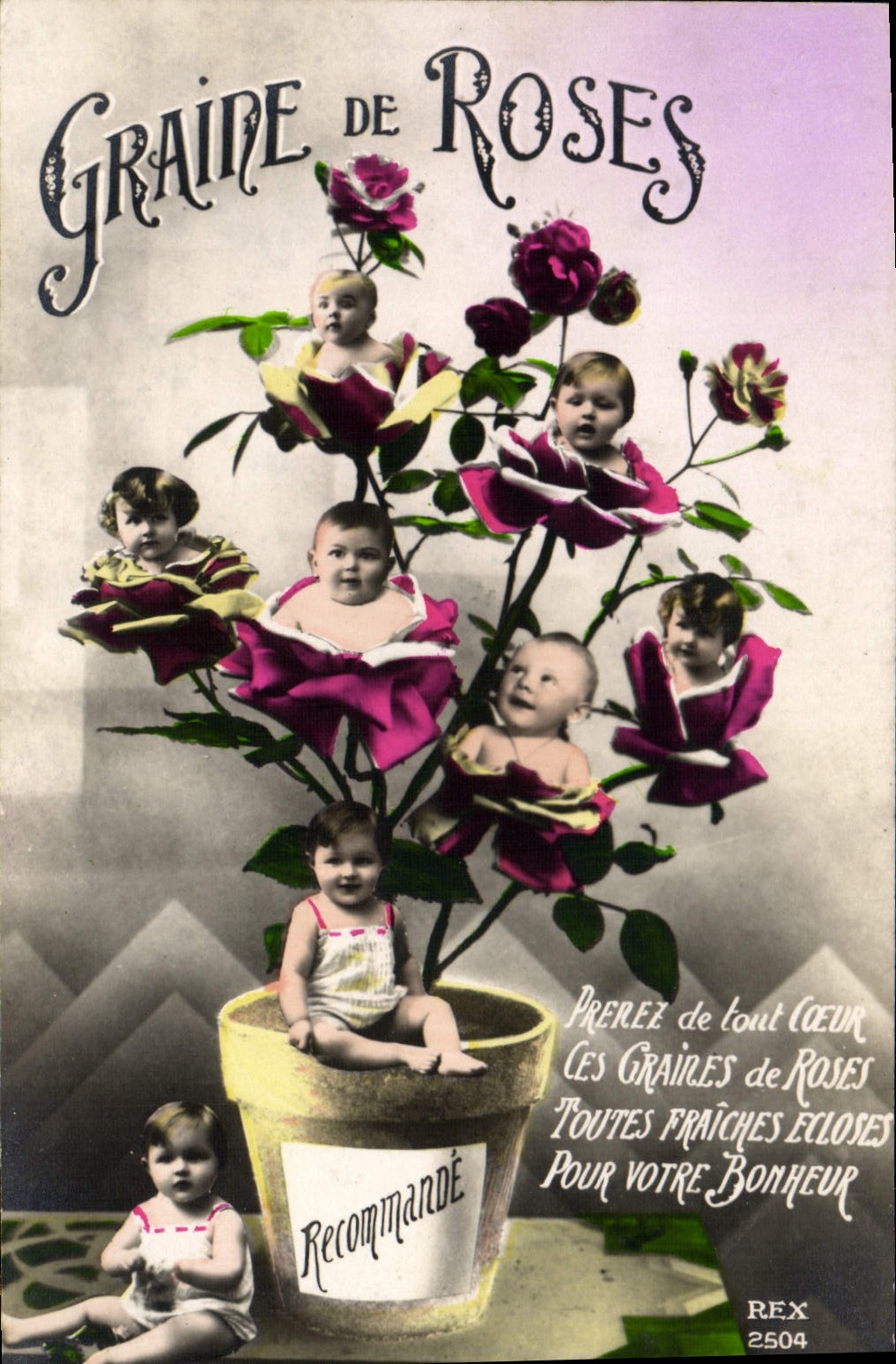 CPA Fantaisie Enfant Bebe Graine de roses