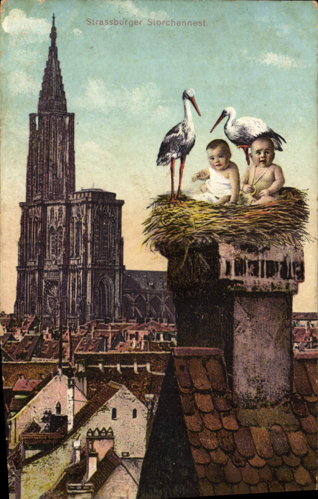 CPA Fantaisie Enfant Bebe Strasbourg Cigogne