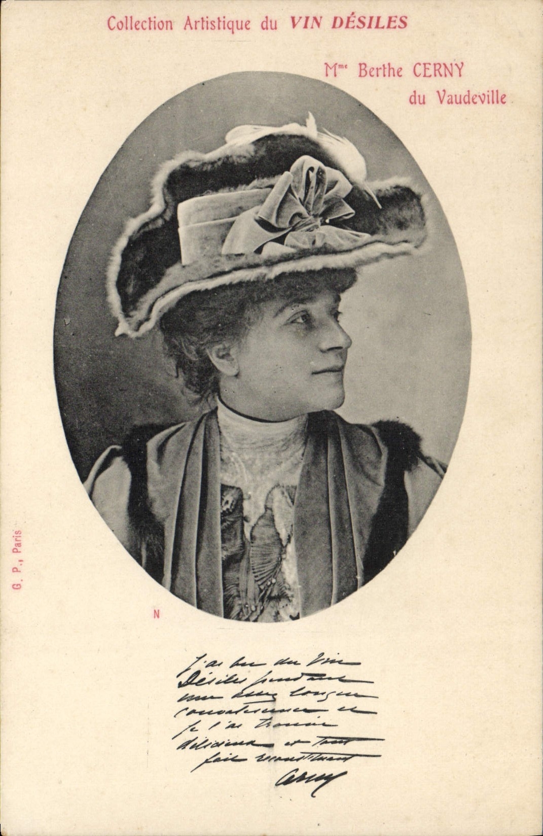 VINTAGE POSTCARD Fantasy Woman Theater Mrs. Berthe Cerny of the Light comedy Wine Desiles